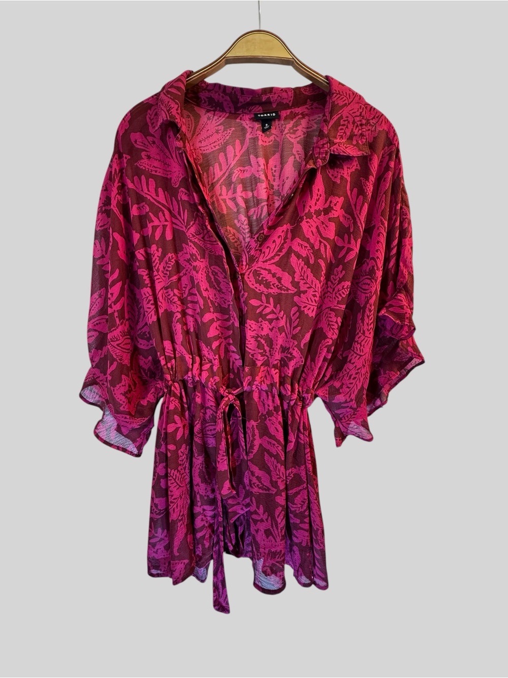 Torrid Women’s Red Floral Chiffon Tie Waist Kimono Blouse Plus Size 3X
